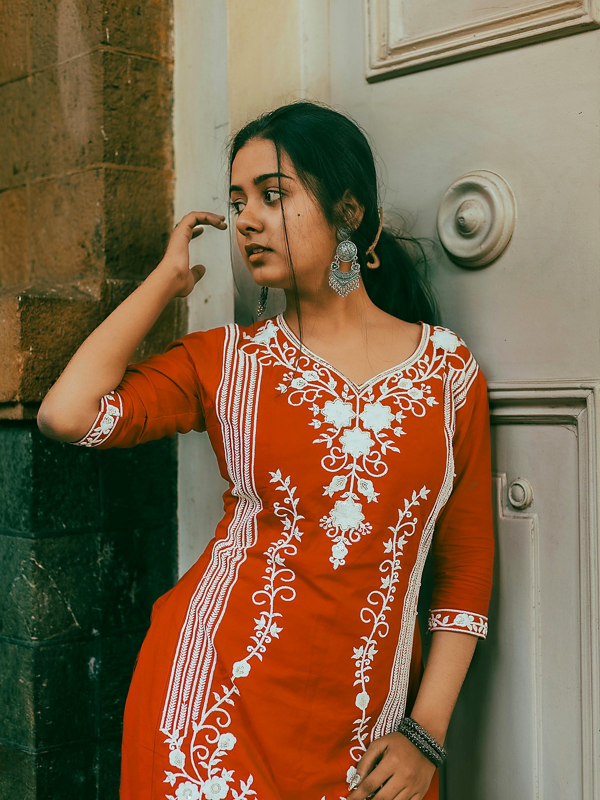 Rust Embroidered Kurti